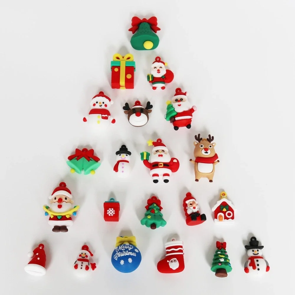 Lot of 21 Miniature PVC Rubber Christmas Tree Ornaments Santa Snow Man Gift Bell
